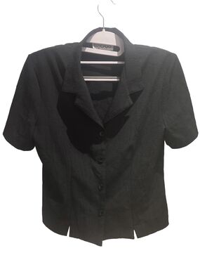 Vintage Briggs Petite Black Button-Up Collared Shirt